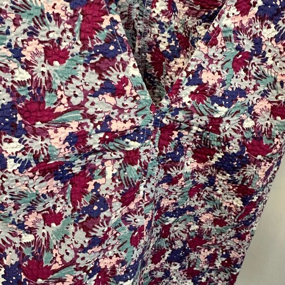 Madewell Puff Sleeve Top Mini Floral Seersucker V Neck Side Zip Short Sleeve 00 - Picture 4 of 6